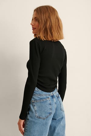 Neck Drawstring Square Neck Drawstring Top Black | NA-KD
