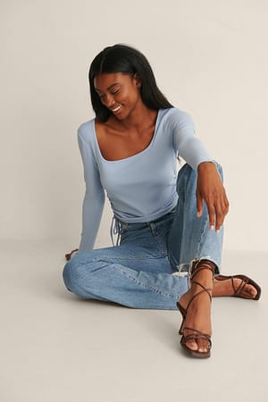 Neck Drawstring Square Neck Drawstring Top Blue | NA-KD