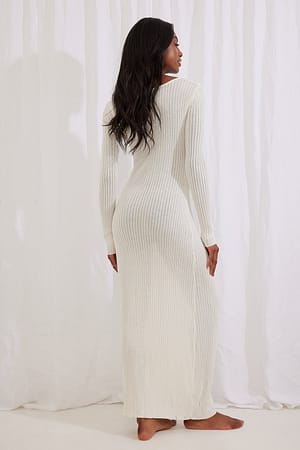 Wide Neck Ribbed Knitted Maxi Dress White | NA-KD