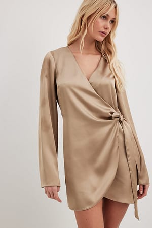 Wrap Satin Dress Beige NA-KD