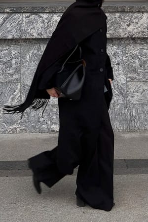 Black Manteau long en laine mélangée avec écharpe