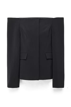 Black Off Shoulder Sculpted Blazer