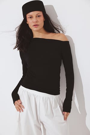 Black Off Shoulder Jersey Top