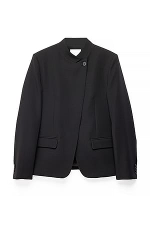 Black One Button High Neck Blazer