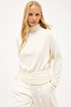 Cream Open Back Draped Blouse