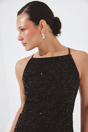 Black Open Back Lace Top