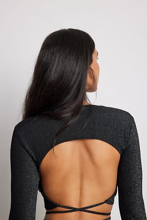 Open Back Strap Glitter Top Black NA KD 