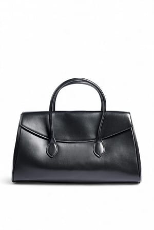 Black Overlap Leather Tote