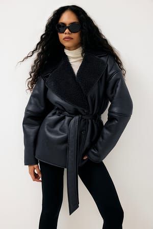 Dark Grey Oversized Belted Bonded Jacket