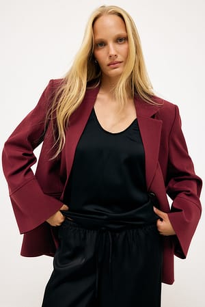 Wine Red Oversized blazer med brede ærmer