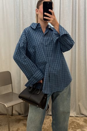 Navy Check Camisa de algodón oversize