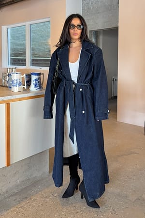 Dark Blue Oversize-Trenchcoat aus Denim
