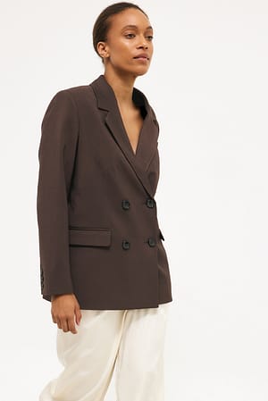 Dark Brown Överdimensionerad dubbelknäppt blazer