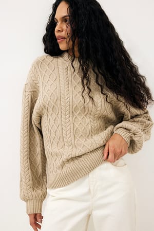 Beige Melange Jersey de punto con trenzas extragrande