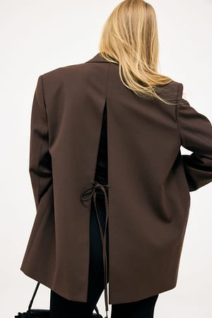 Dark Brown Oversized blazer met strikdetail op de rug