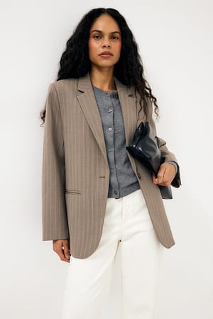 Brown Stripe Übergroßer Blazer aus Wollmischung mit Streifen