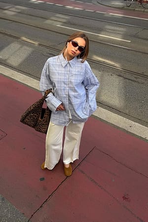 Blue Check Oversized bomuldsskjorte