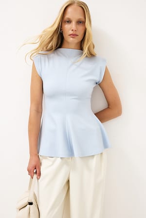 Light Blue Peplum Jersey Top