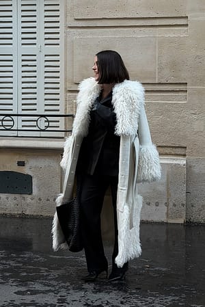 Offwhite Faux Fur Wool Blend Coat