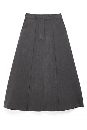 Grey Melange Pleated Volume Midi Skirt
