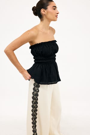Black Plisse Smock Bandeau Top