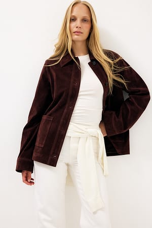 Pocket Detail Faux Suede Jacket Burgundy | NA-KD
