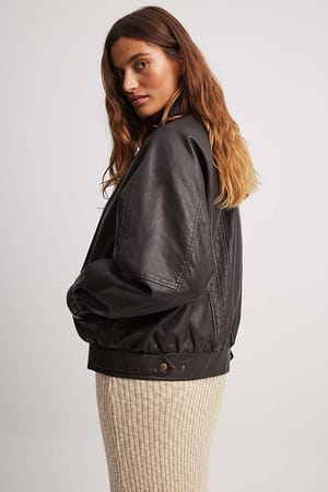 Brown PU Bomber Jacket