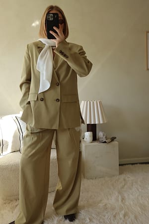 Khaki Green Mid Waist Wide Leg Pants