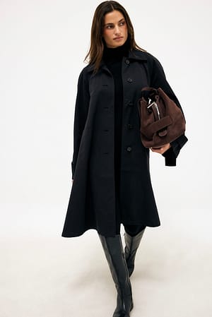 Black Raglan Sleeve Trenchcoat