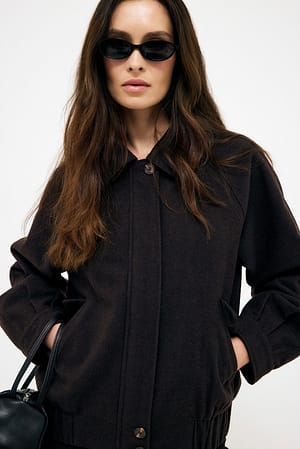 Brown Raglan Sleeve Wool Blend Jacket