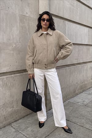 Light Beige Raglan Sleeve Wool Blend Jacket