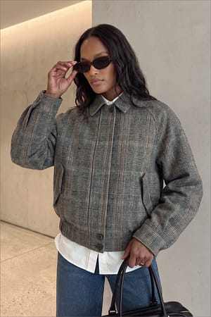 Check Veste en mélange de laine à manches raglan