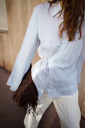Light Blue Ramie Blend Wrap Shirt