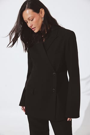 Black Regular Blazer with Overlap