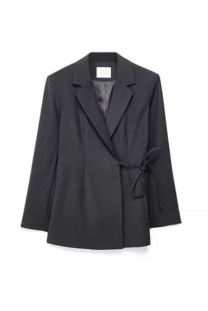 Dark Grey Regular Tie Detail Blazer