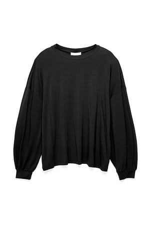 Black Relaxed Shoulderpad Long Sleeve Tee