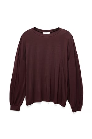 Dark Plum Relaxed Shoulderpad Long Sleeve Tee