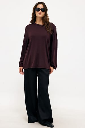 Dark Plum Relaxed Shoulderpad Long Sleeve Tee