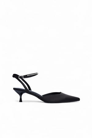 Black Rhinestone Strap Slingback Pumps