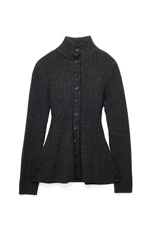 Dark Grey Ribbstickad peplumkofta