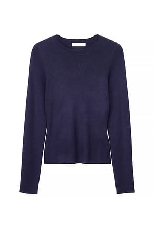 Navy Haut à col rond en tricot côtelé