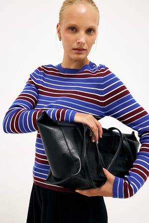 Blue Stripe Ribbed Knitted Round Neck Top