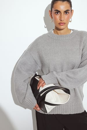 Grey Round Neck Wool Blend Knitted Sweater