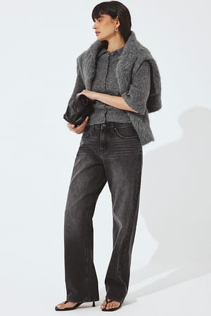 Dark Grey Route Mid Waist Straight Jeans