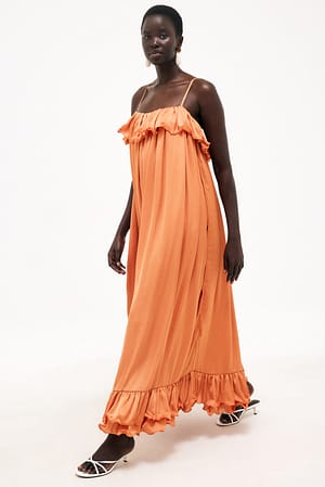 Orange Ruffle Volume Maxi Dress