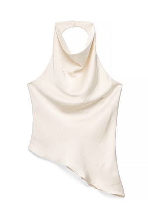 Cream asymmetrisch drapiertes Satin-Neckholder-Top