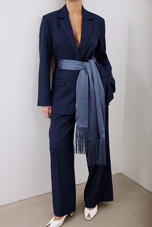 Grey Satin Fringe Scarf