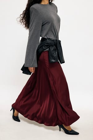 Burgundy Jupe maxi en satin