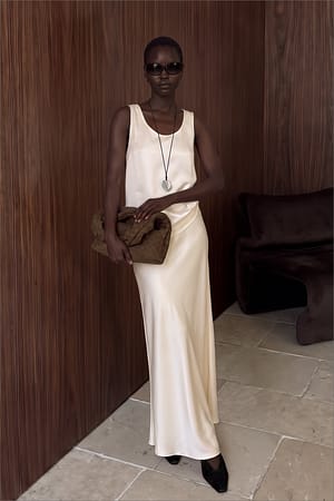 Champagne Satin Maxi Skirt