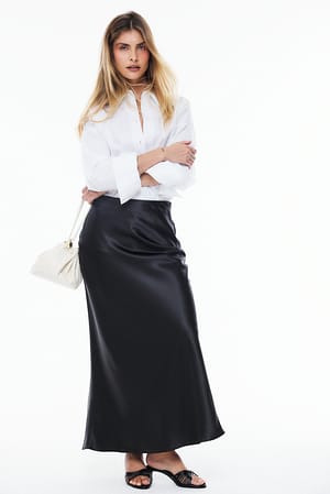 Black Satin Midi Skirt